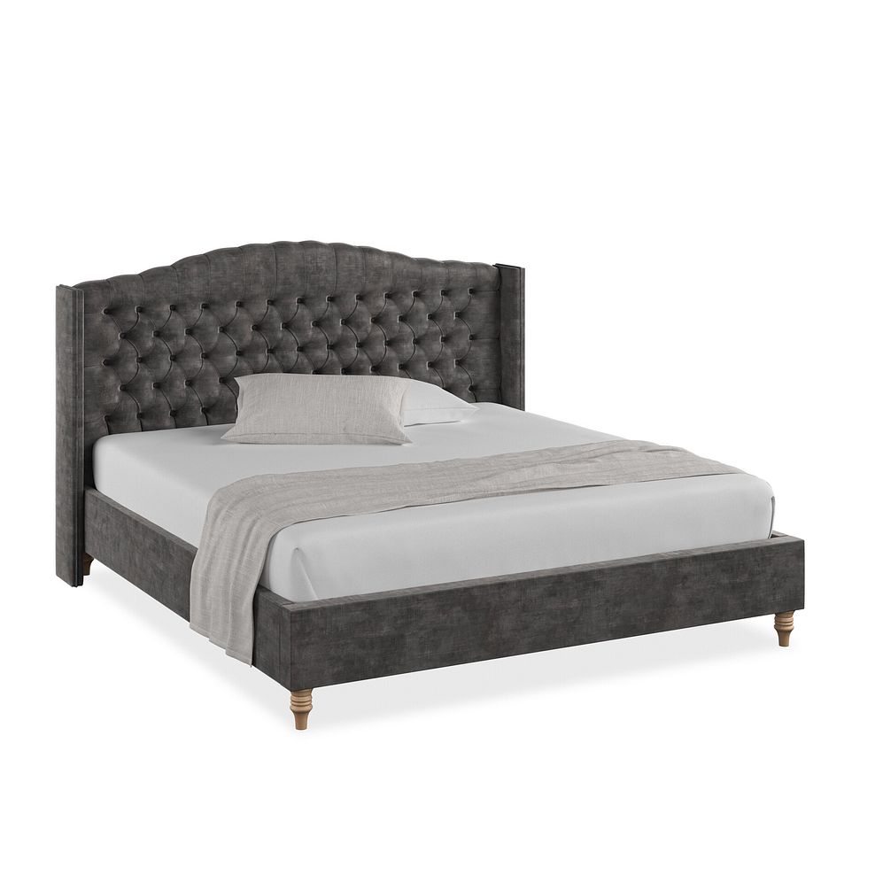 Kendal Super King-Size Bed with Winged Headboard in Heritage Velvet - Steel 1