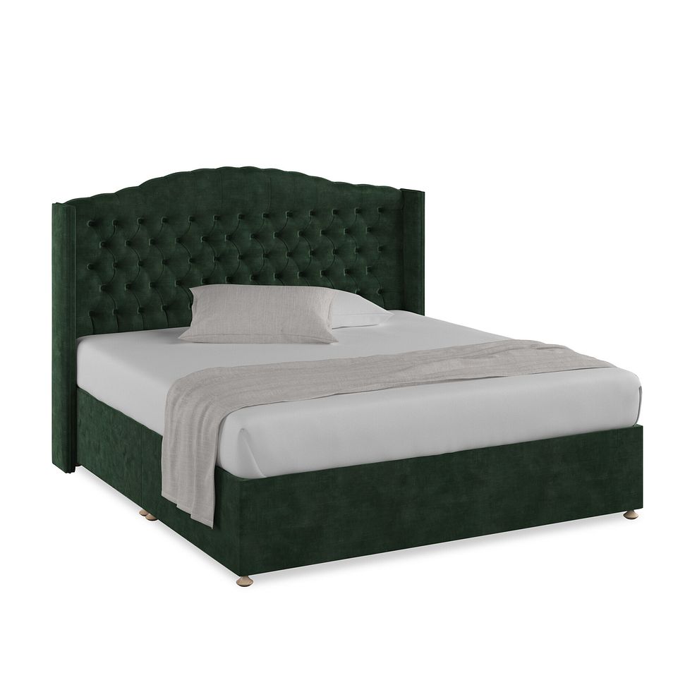 Kendal Super King-Size Divan Bed with Winged Headboard in Heritage Velvet - Bottle Green 1