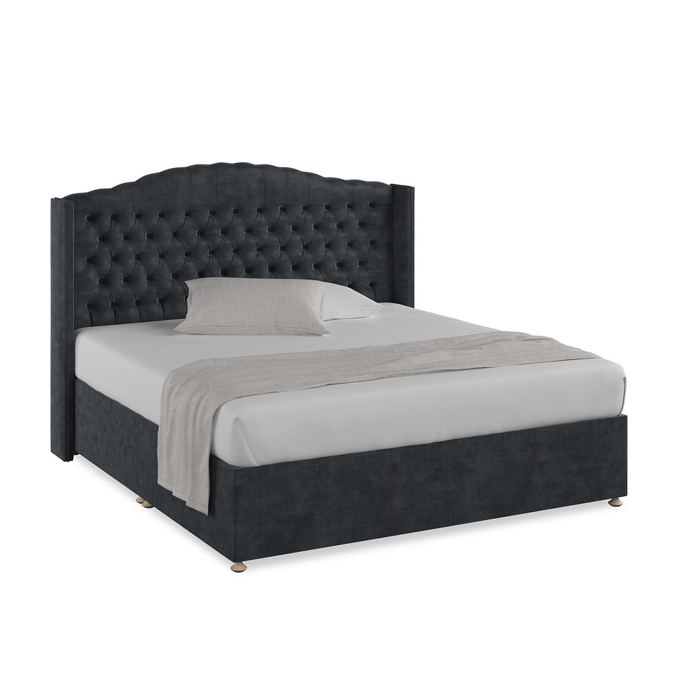 Kendal Super King-Size Divan Bed with Winged Headboard in Heritage Velvet - Charcoal 1