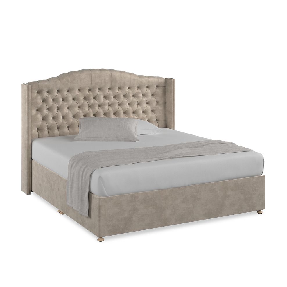 Kendal Super King-Size Divan Bed with Winged Headboard in Heritage Velvet - Mink 1