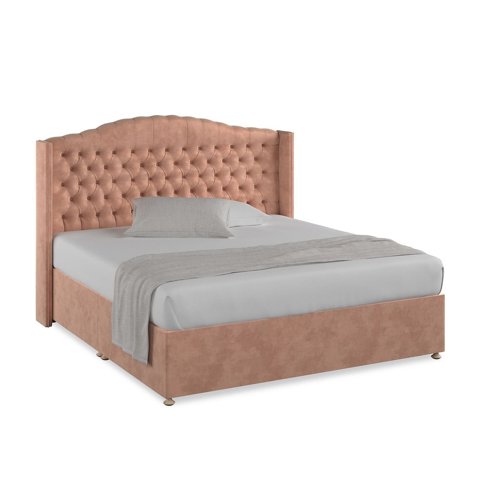 Kendal Super King-Size Divan Bed with Winged Headboard in Heritage Velvet - Powder Pink 1
