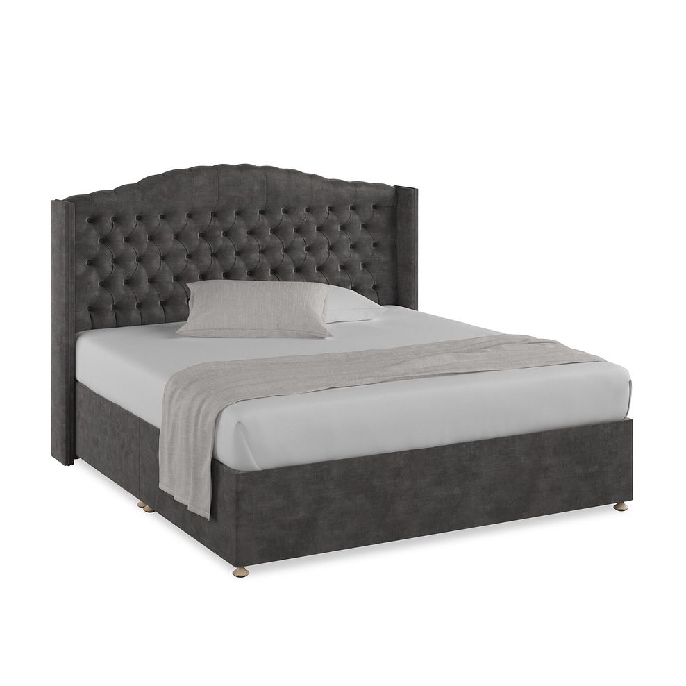 Kendal Super King-Size Divan Bed with Winged Headboard in Heritage Velvet - Steel 1