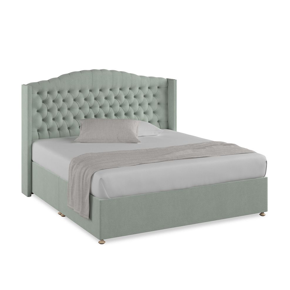 Kendal Super King-Size Divan Bed with Winged Headboard in Venice Fabric - Duck Egg 1
