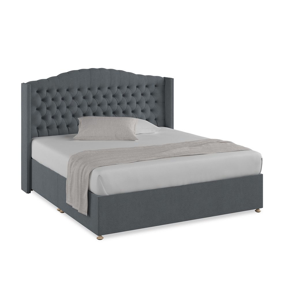 Kendal Super King-Size Divan Bed with Winged Headboard in Venice Fabric - Graphite 1