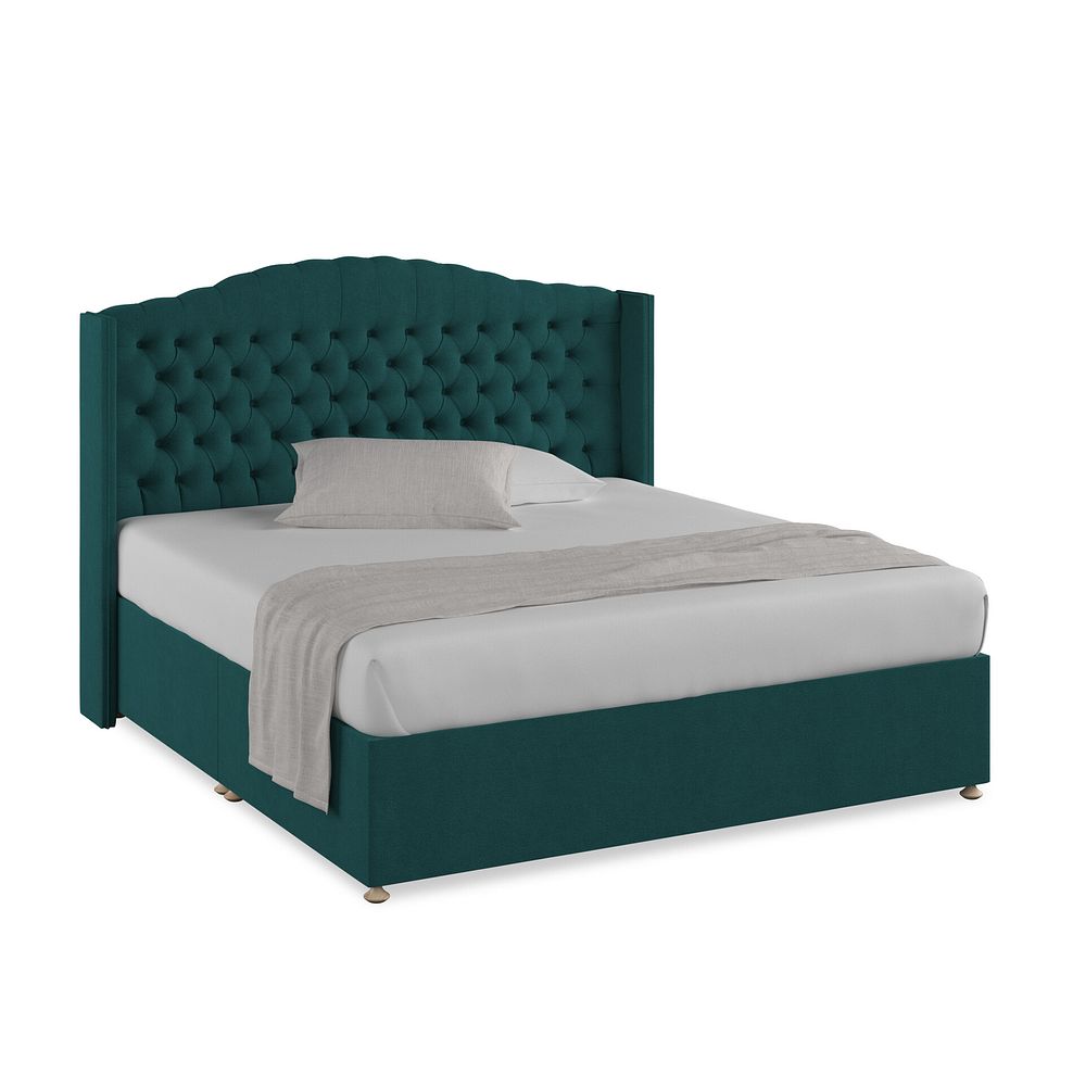 Kendal Super King-Size Divan Bed with Winged Headboard in Venice Fabric - Teal 1