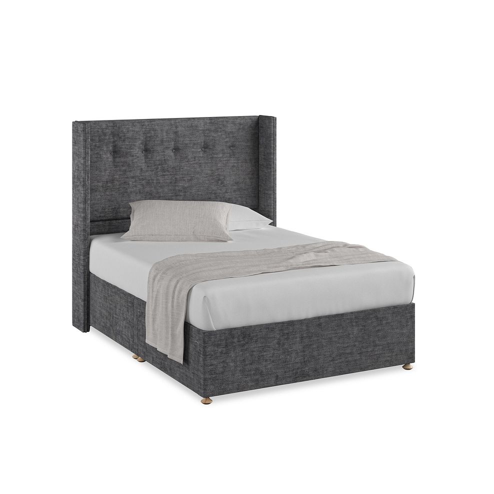 Kent Double 2 Drawer Divan Bed with Winged Headboard in Brooklyn Fabric - Asteroid Grey 1