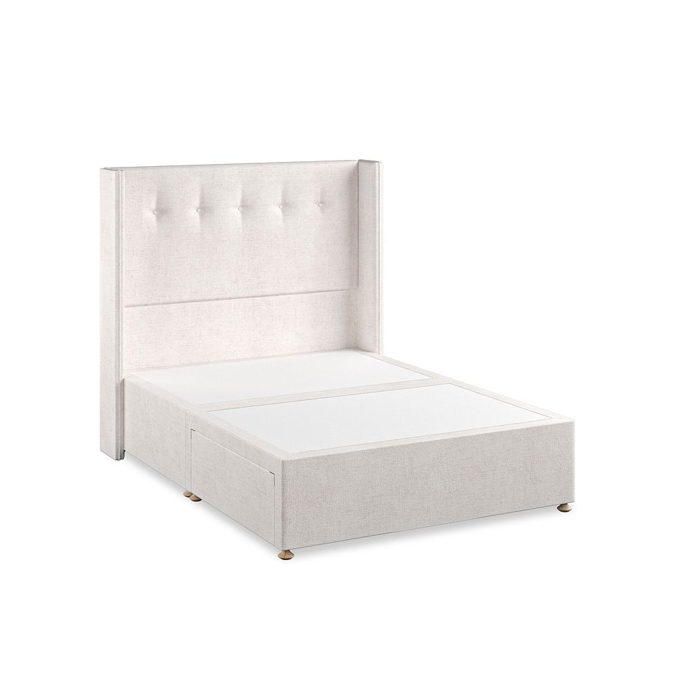 Kent Double 2 Drawer Divan Bed with Winged Headboard in Brooklyn Fabric - Lace White 2