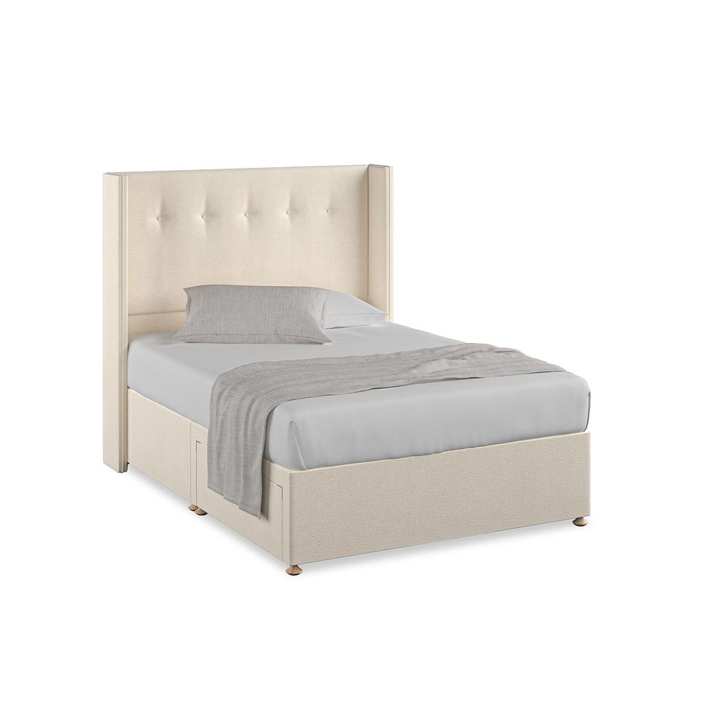 Kent Double 2 Drawer Divan Bed with Winged Headboard in Venice Fabric - Cream 1