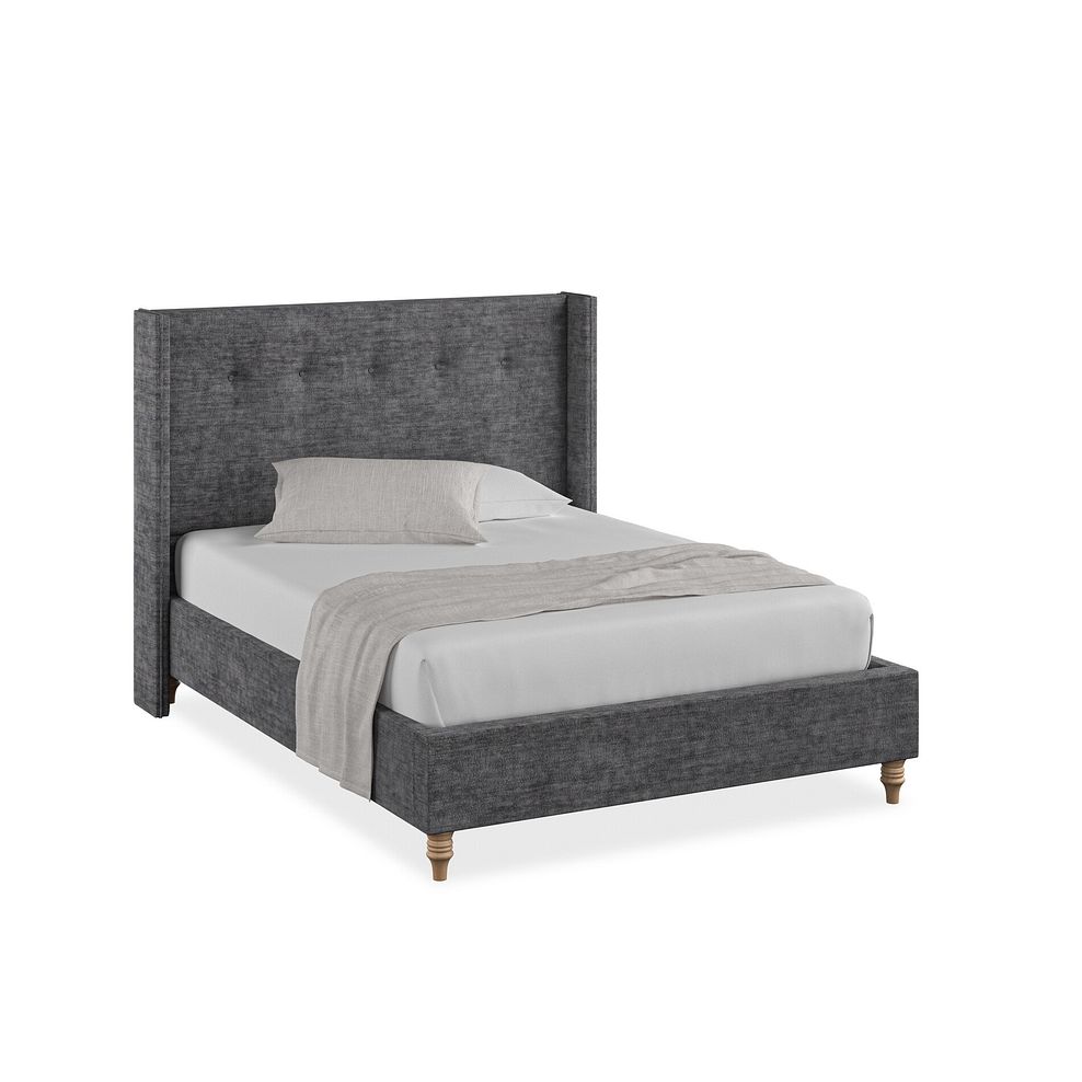 Kent Double Bed with Winged Headboard in Brooklyn Fabric - Asteroid Grey 1
