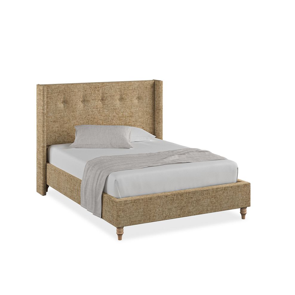 Kent Double Bed with Winged Headboard in Brooklyn Fabric - Saturn Mink 1
