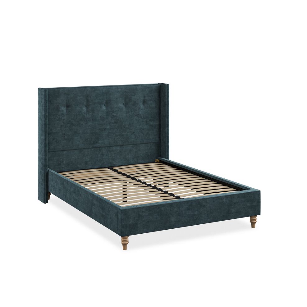 Kent Double Bed with Winged Headboard in Heritage Velvet - Airforce 2