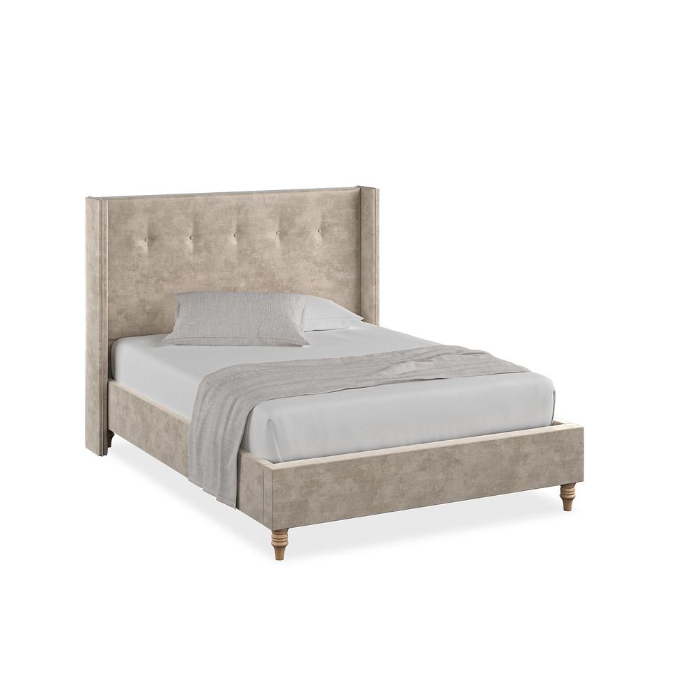 Kent Double Bed with Winged Headboard in Heritage Velvet - Mink 1