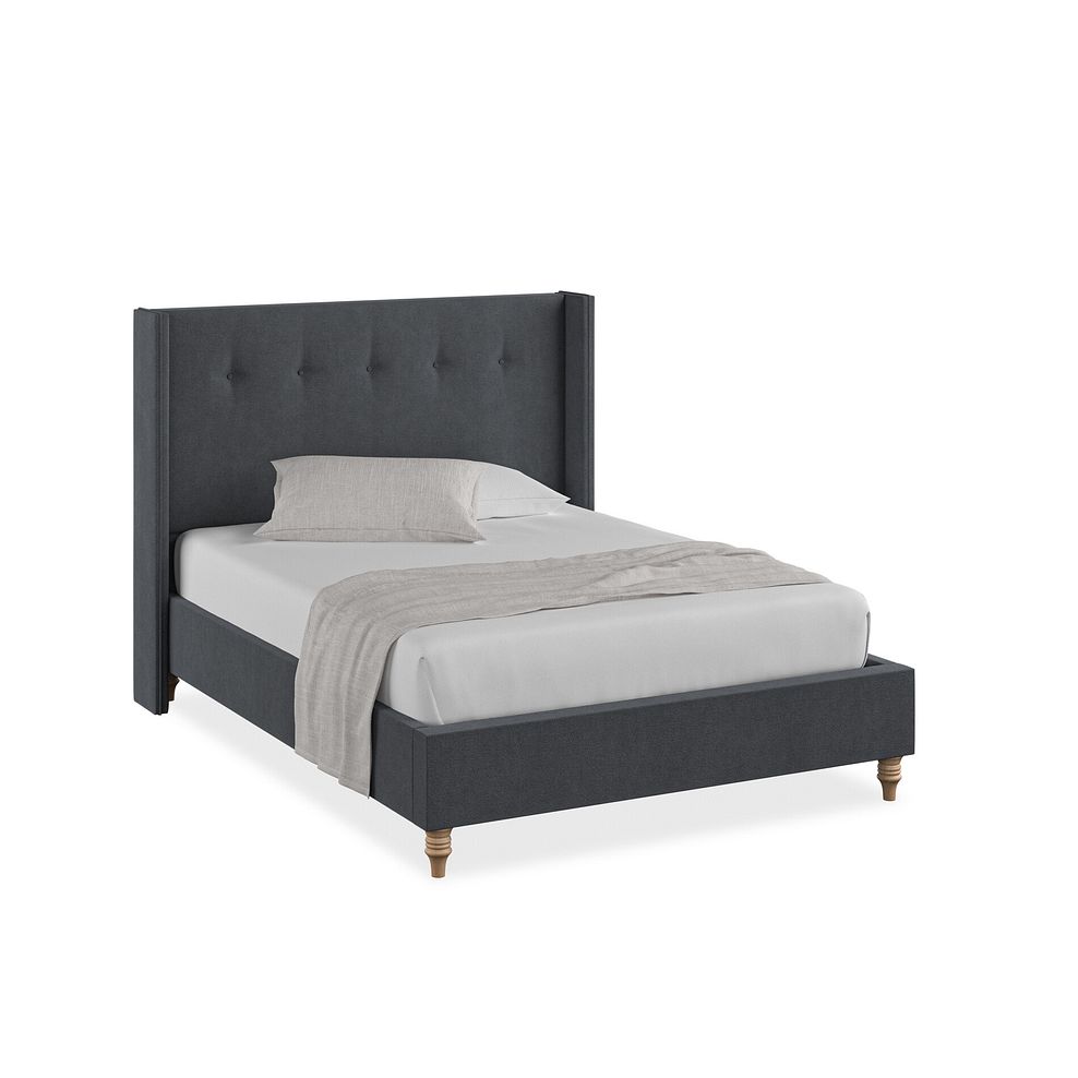 Kent Double Bed with Winged Headboard in Venice Fabric - Anthracite 1