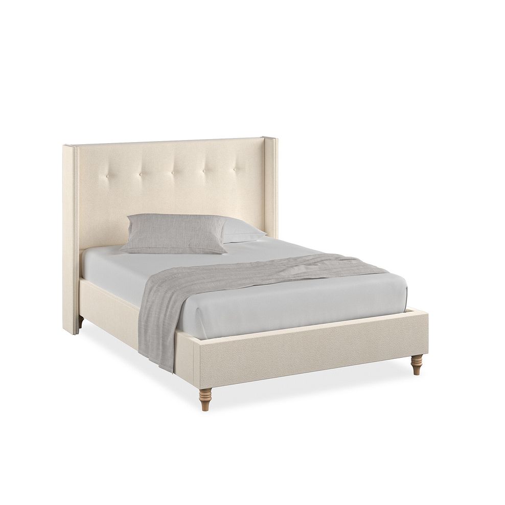 Kent Double Bed with Winged Headboard in Venice Fabric - Cream 1