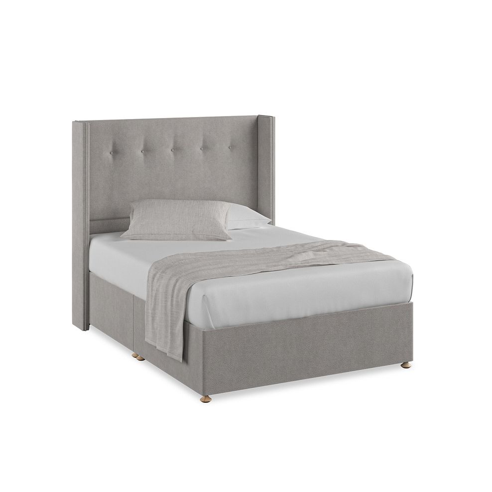 Kent Double Divan Bed with Winged Headboard in Venice Fabric - Grey 1