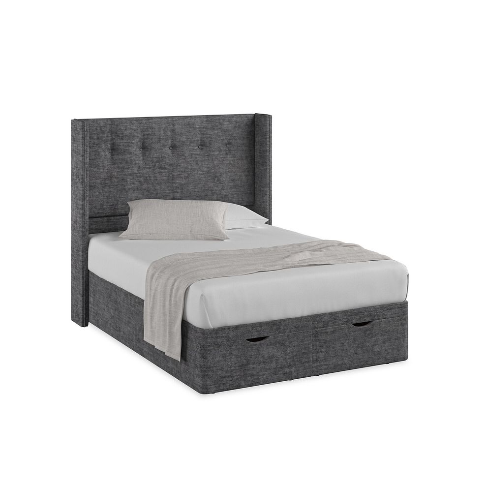 Kent Double Storage Ottoman Bed with Winged Headboard in Brooklyn Fabric - Asteroid Grey Thumbnail 1