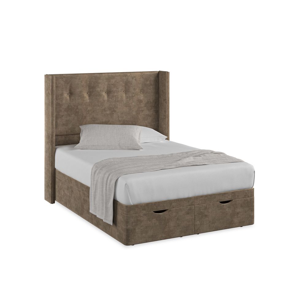 Kent Double Storage Ottoman Bed with Winged Headboard in Heritage Velvet - Cedar Thumbnail 1