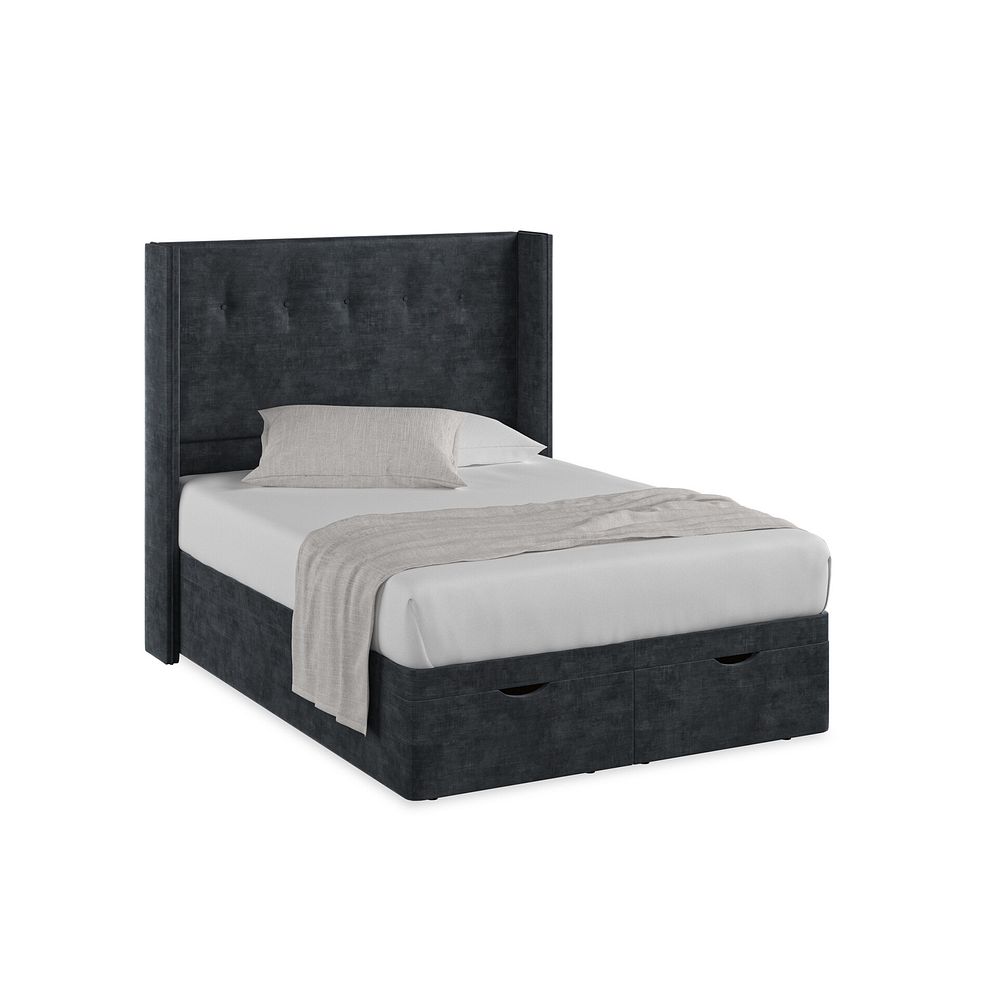 Kent Double Storage Ottoman Bed with Winged Headboard in Heritage Velvet - Charcoal Thumbnail 1