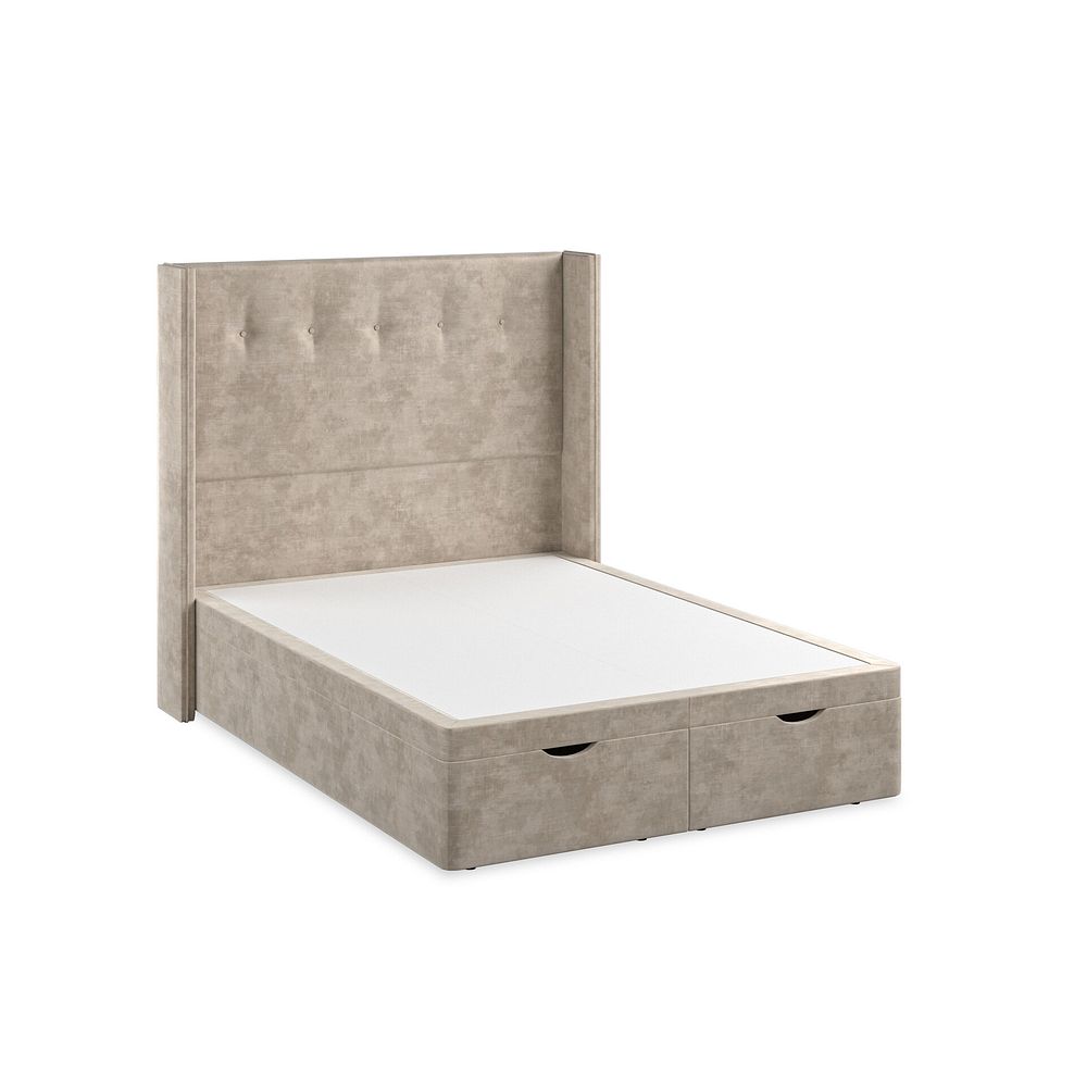 Kent Double Storage Ottoman Bed with Winged Headboard in Heritage Velvet - Mink 2