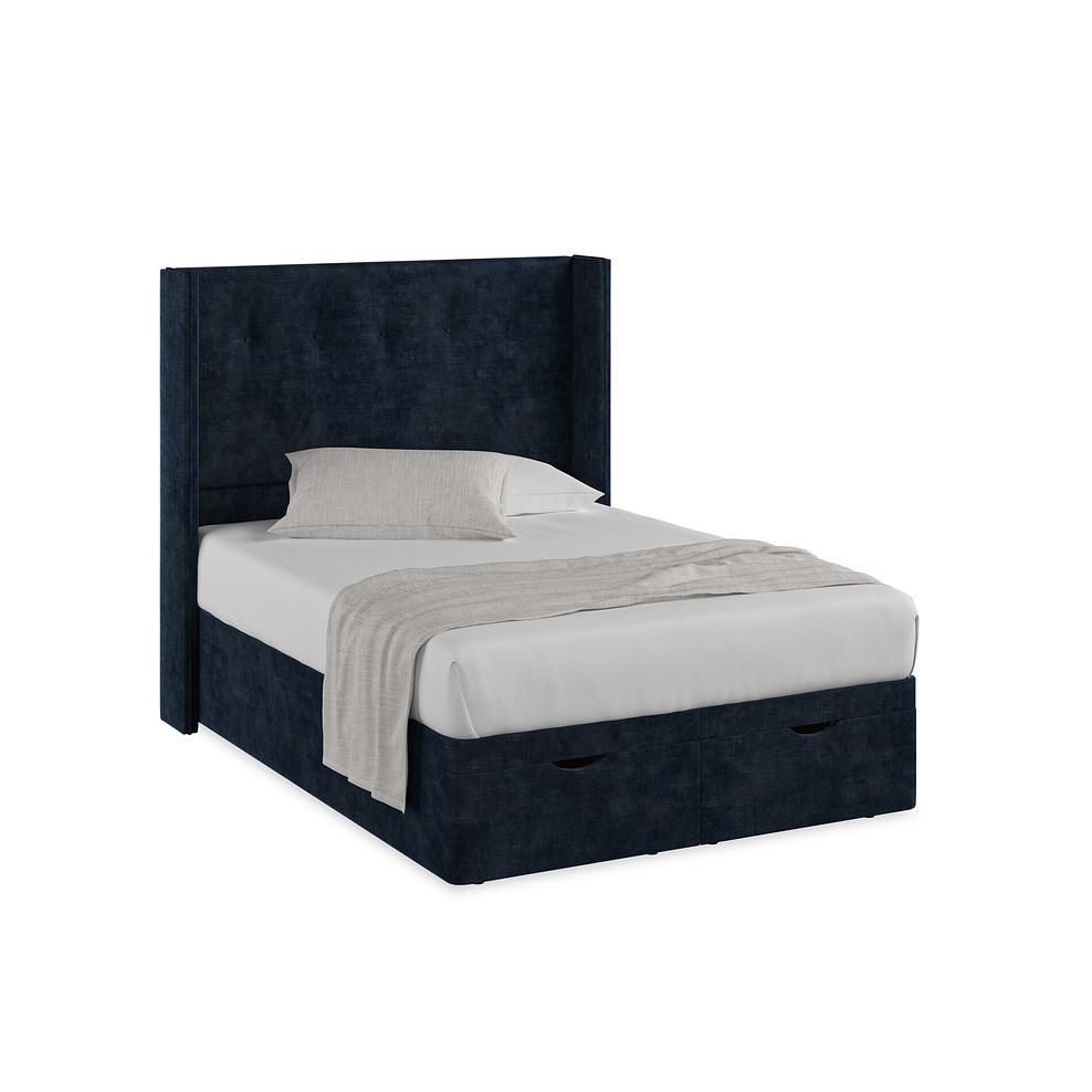 Kent Double Storage Ottoman Bed with Winged Headboard in Heritage Velvet - Royal Blue Thumbnail 1