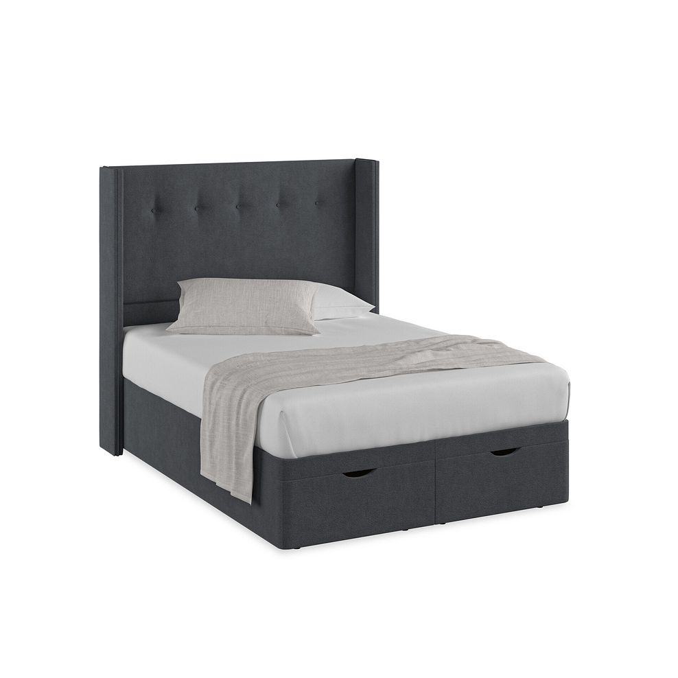 Kent Double Storage Ottoman Bed with Winged Headboard in Venice Fabric - Anthracite 1