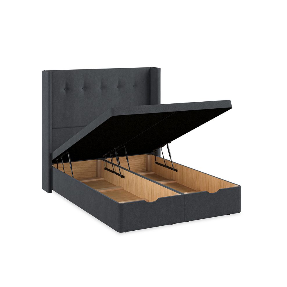 Kent Double Storage Ottoman Bed with Winged Headboard in Venice Fabric - Anthracite Thumbnail 3