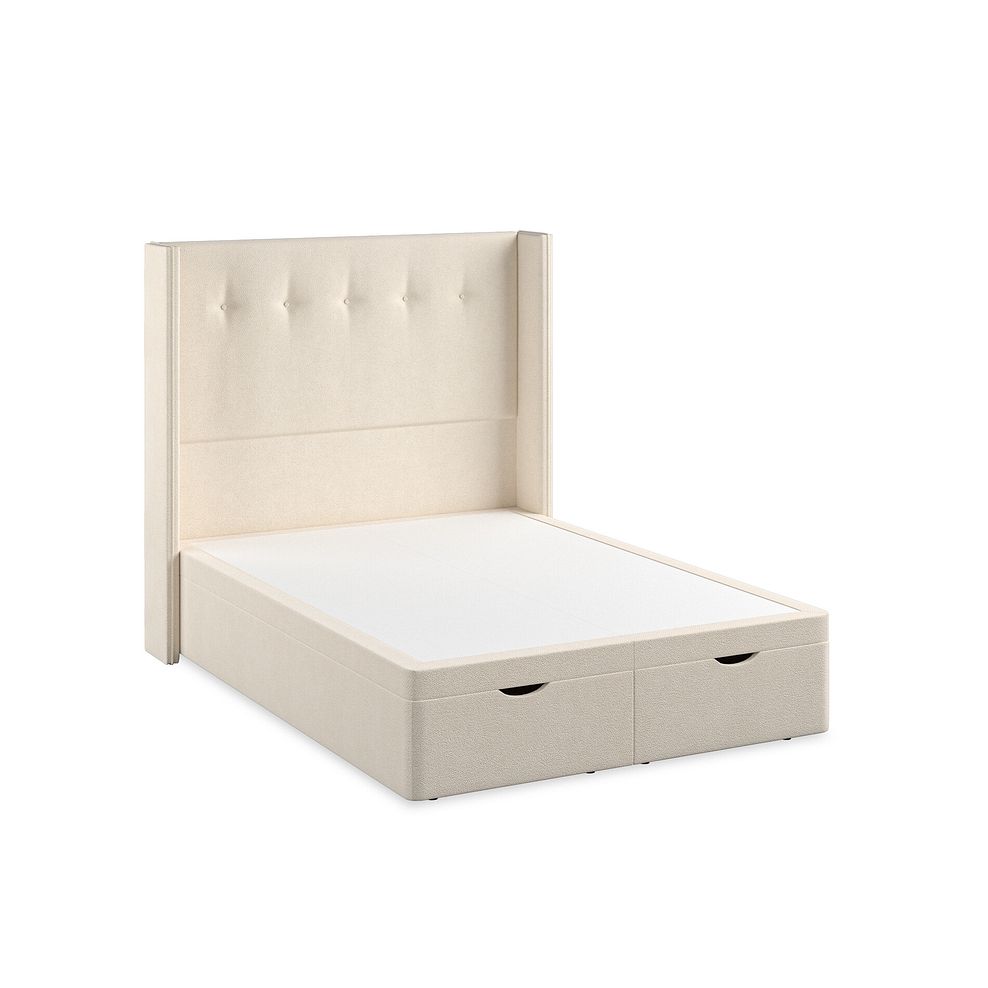 Kent Double Storage Ottoman Bed with Winged Headboard in Venice Fabric - Cream 2