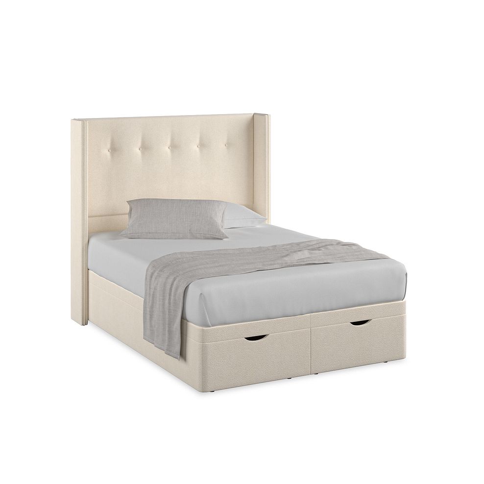 Kent Double Storage Ottoman Bed with Winged Headboard in Venice Fabric - Cream 1