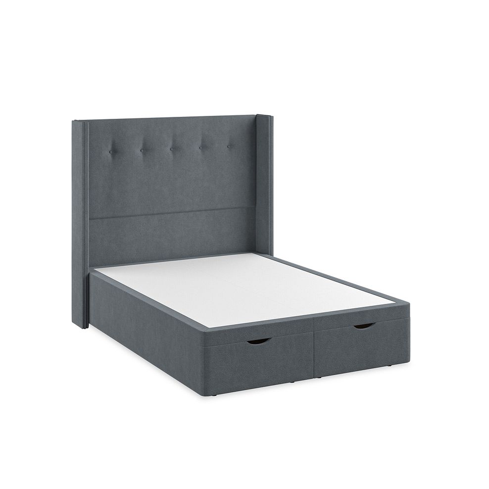 Kent Double Storage Ottoman Bed with Winged Headboard in Venice Fabric - Graphite Thumbnail 2