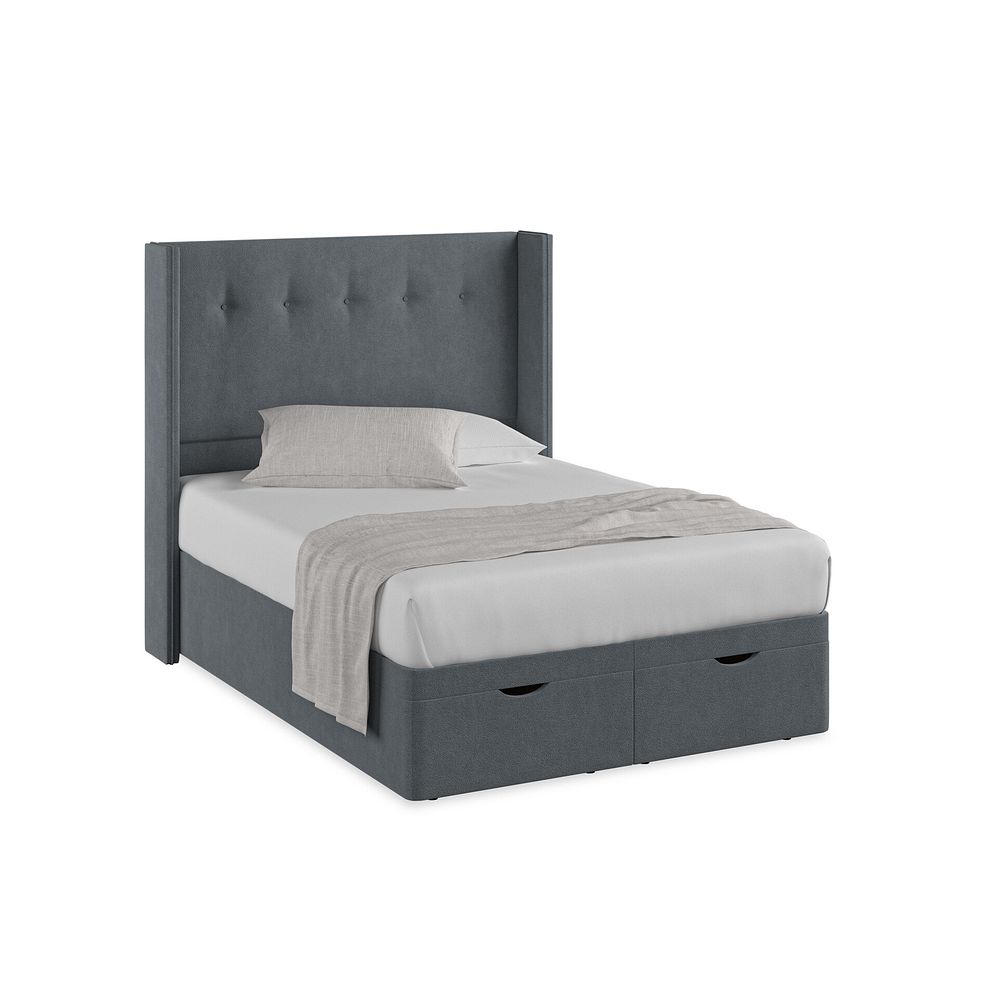 Kent Double Storage Ottoman Bed with Winged Headboard in Venice Fabric - Graphite 1