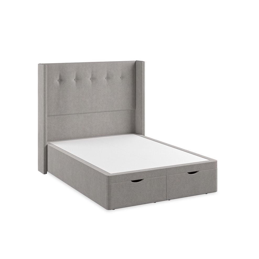 Kent Double Storage Ottoman Bed with Winged Headboard in Venice Fabric - Grey 2
