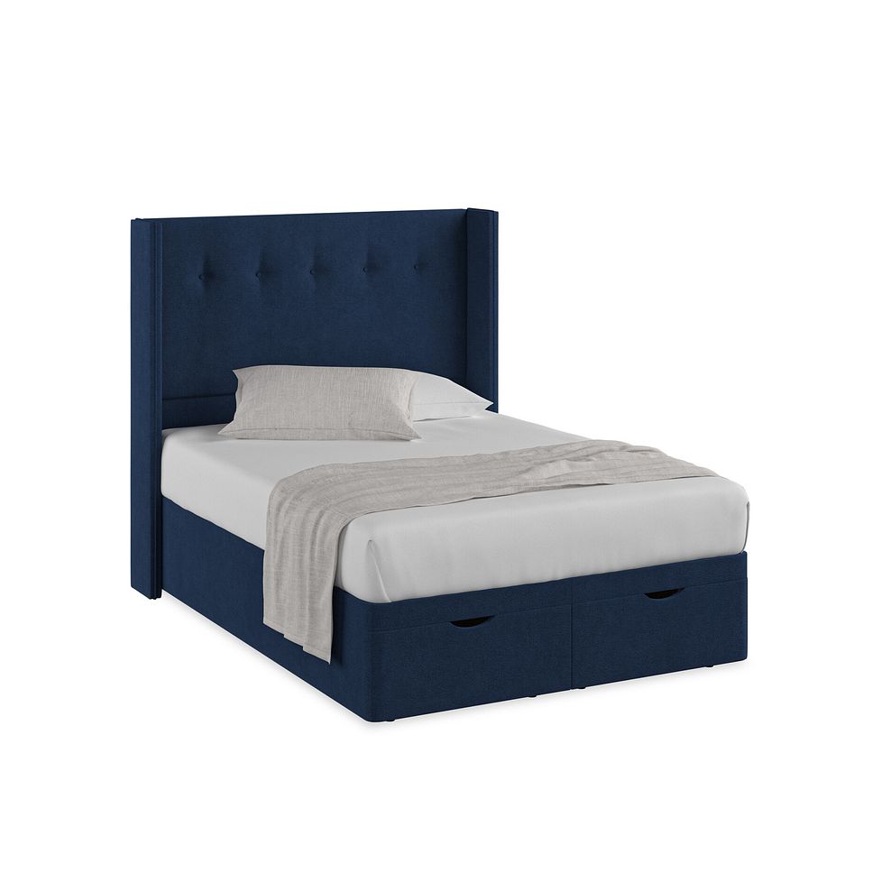 Kent Double Storage Ottoman Bed with Winged Headboard in Venice Fabric - Marine
