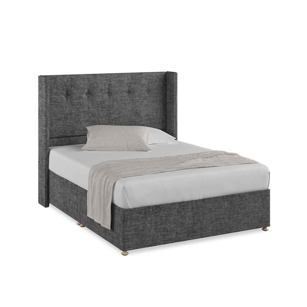 Kent King-Size 2 Drawer Divan Bed with Winged Headboard in Brooklyn Fabric - Asteroid Grey 1