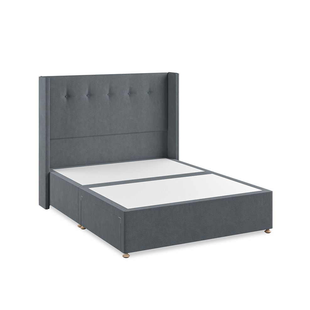 Kent King-Size 2 Drawer Divan Bed with Winged Headboard in Venice Fabric - Graphite 2