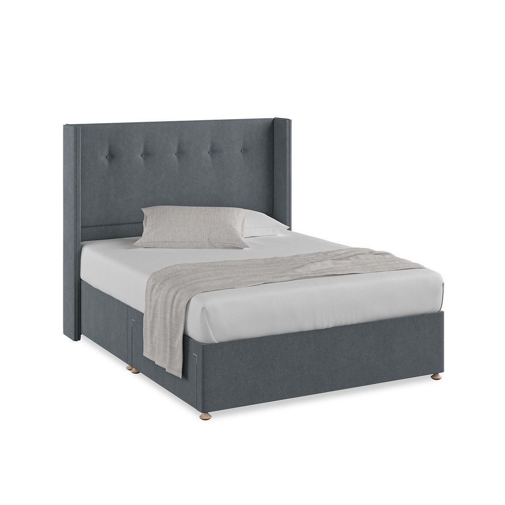 Kent King-Size 2 Drawer Divan Bed with Winged Headboard in Venice Fabric - Graphite 1