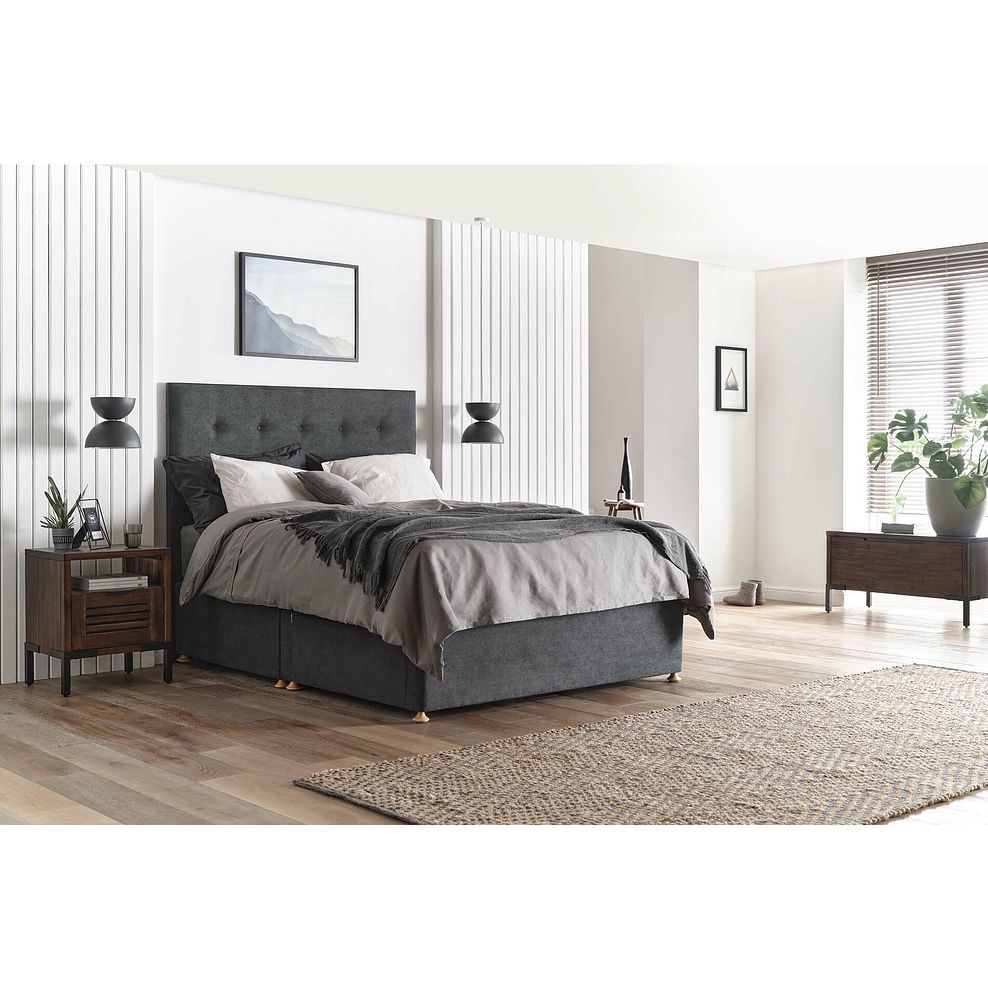 Kent King-Size 2 Drawer Divan Bed in Venice Fabric - Anthracite 1