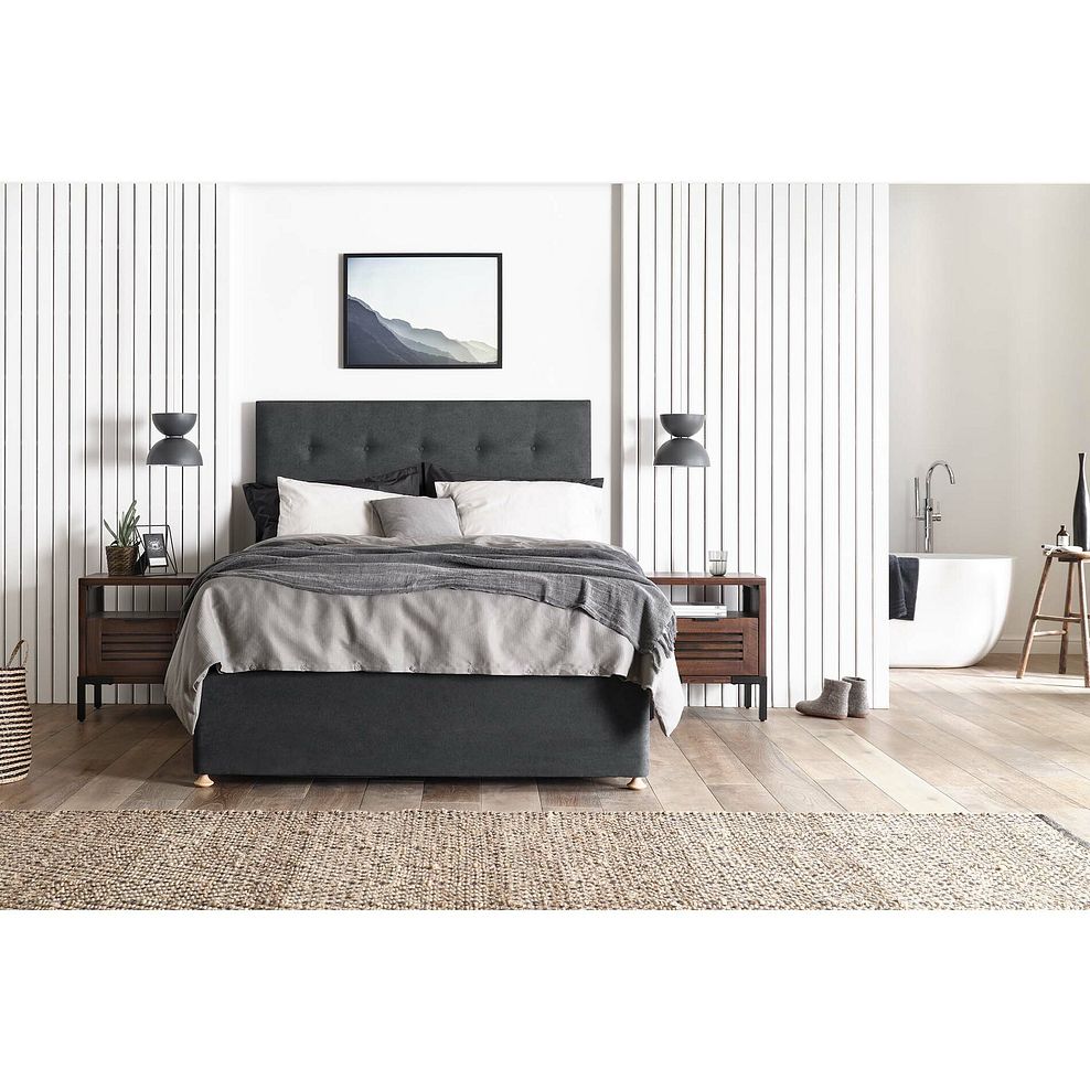Kent King-Size 2 Drawer Divan Bed in Venice Fabric - Anthracite 2