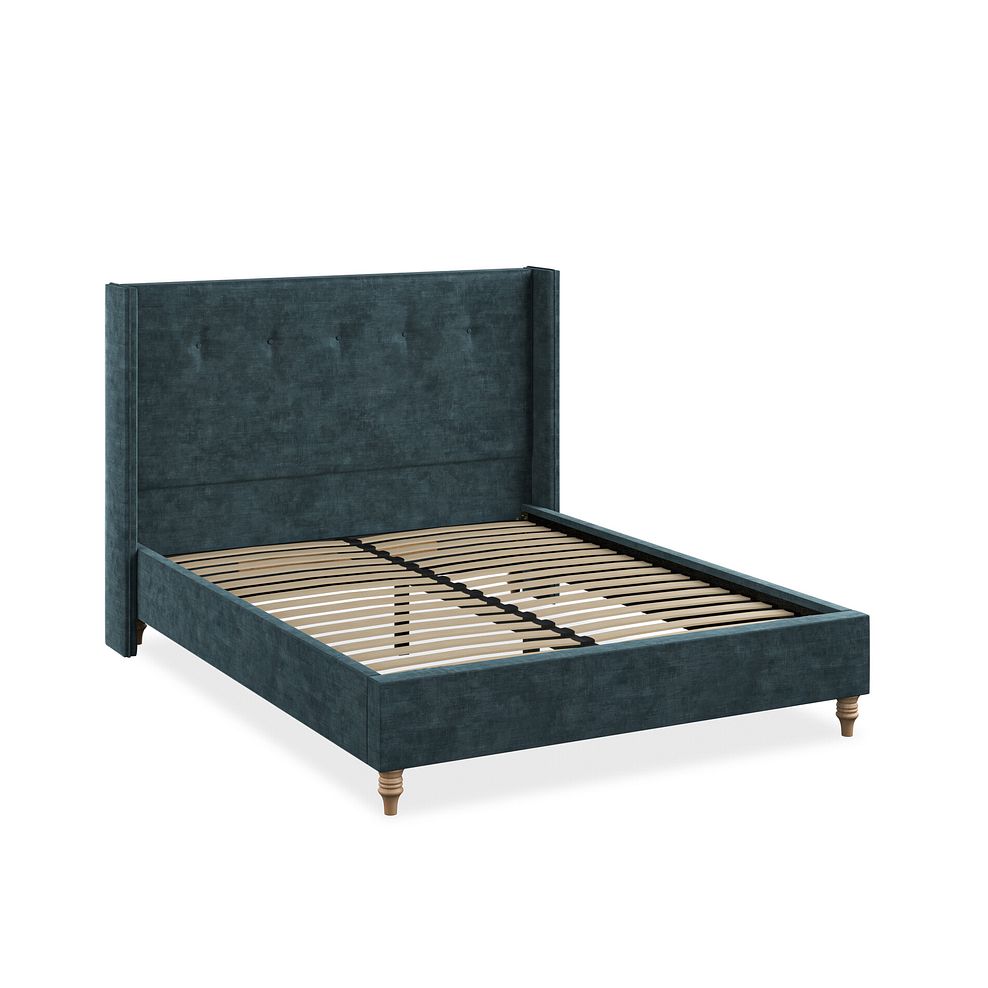 Kent King-Size Bed with Winged Headboard in Heritage Velvet - Airforce 2