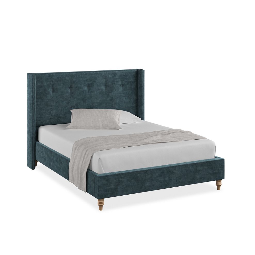 Kent King-Size Bed with Winged Headboard in Heritage Velvet - Airforce 1