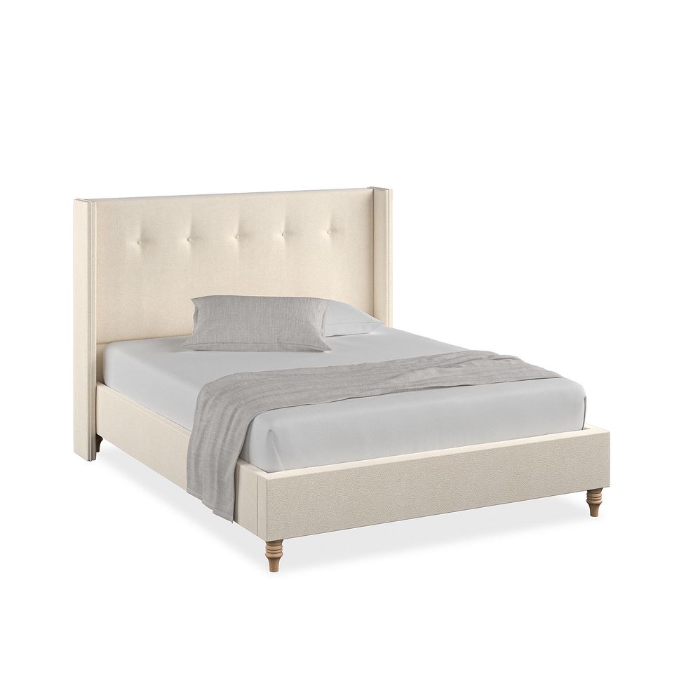 Kent King-Size Bed with Winged Headboard in Venice Fabric - Cream 1