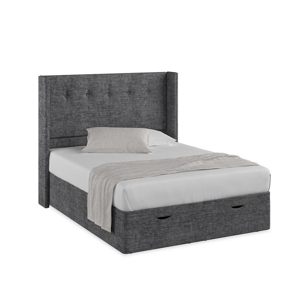 Kent King-Size Storage Ottoman Bed with Winged Headboard in Brooklyn Fabric - Asteroid Grey 1