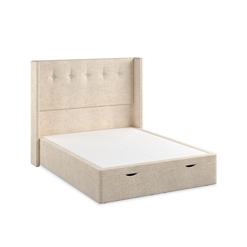 Kent King-Size Storage Ottoman Bed with Winged Headboard in Brooklyn Fabric - Eggshell 2