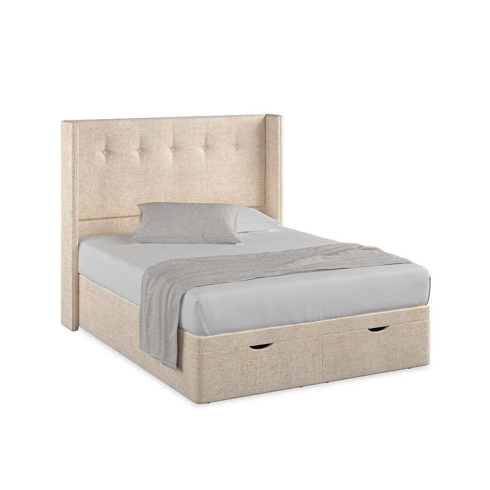 Kent King-Size Storage Ottoman Bed with Winged Headboard in Brooklyn Fabric - Eggshell 1