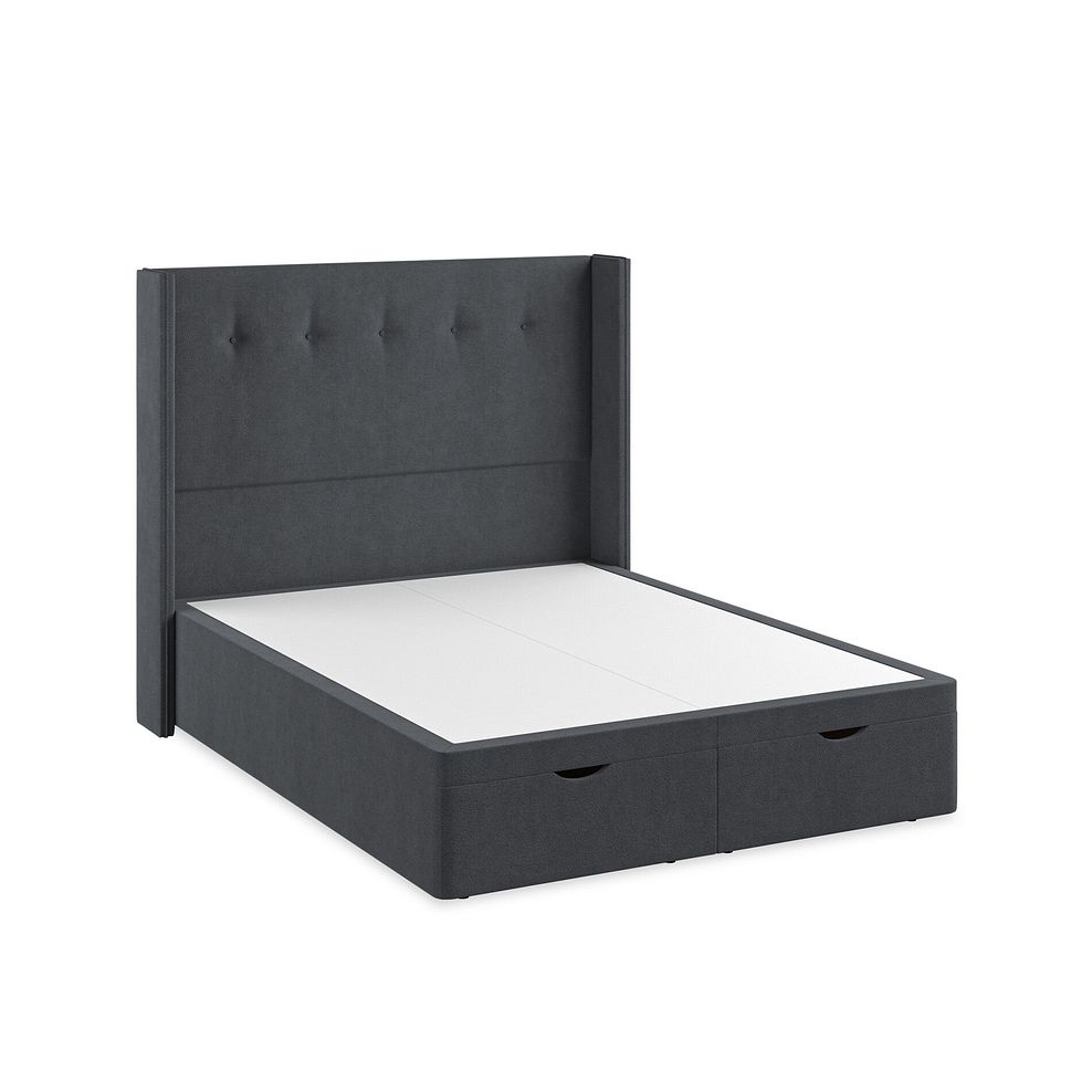 Kent King-Size Storage Ottoman Bed with Winged Headboard in Venice Fabric - Anthracite 2