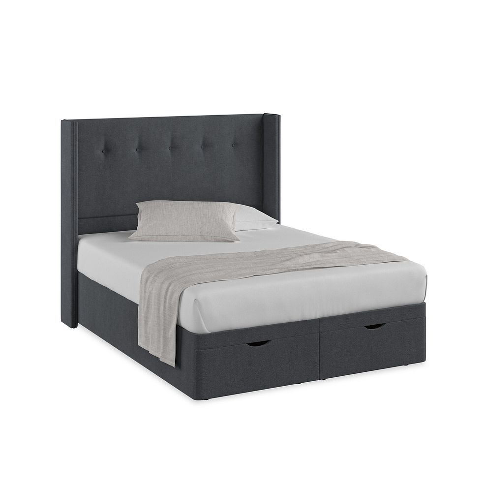 Kent King-Size Storage Ottoman Bed with Winged Headboard in Venice Fabric - Anthracite Thumbnail 1