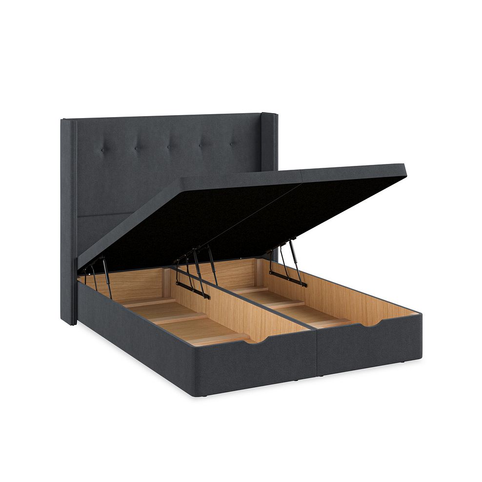 Kent King-Size Storage Ottoman Bed with Winged Headboard in Venice Fabric - Anthracite 3