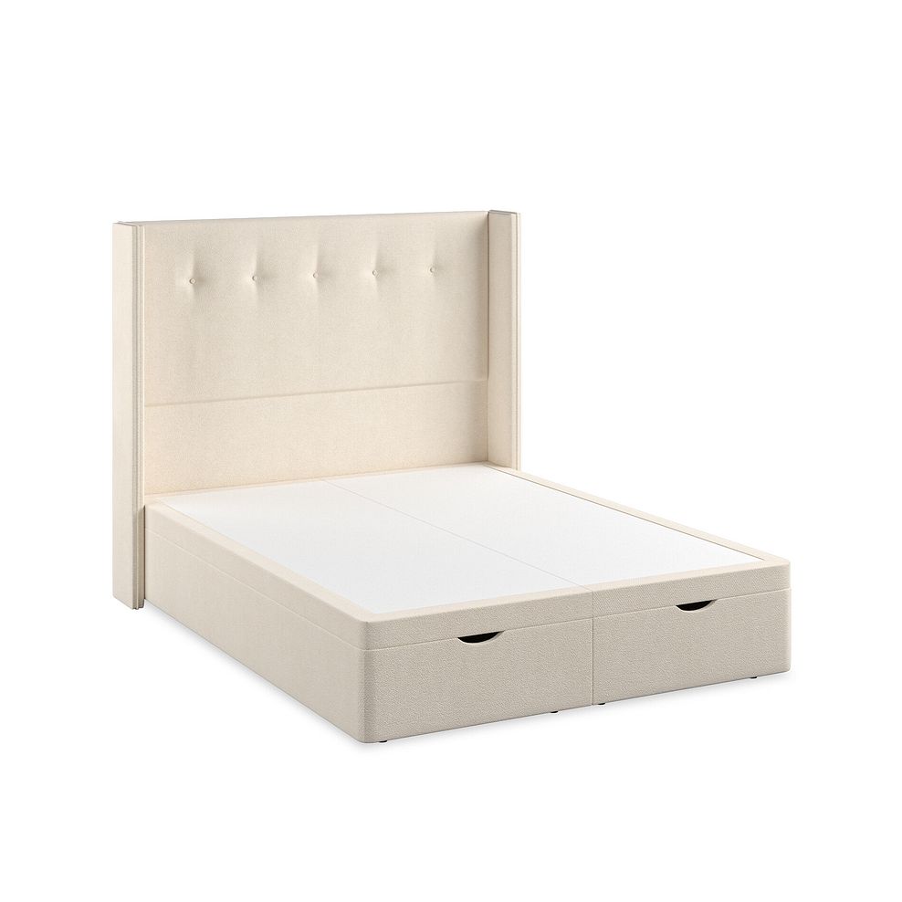 Kent King-Size Storage Ottoman Bed with Winged Headboard in Venice Fabric - Cream 2