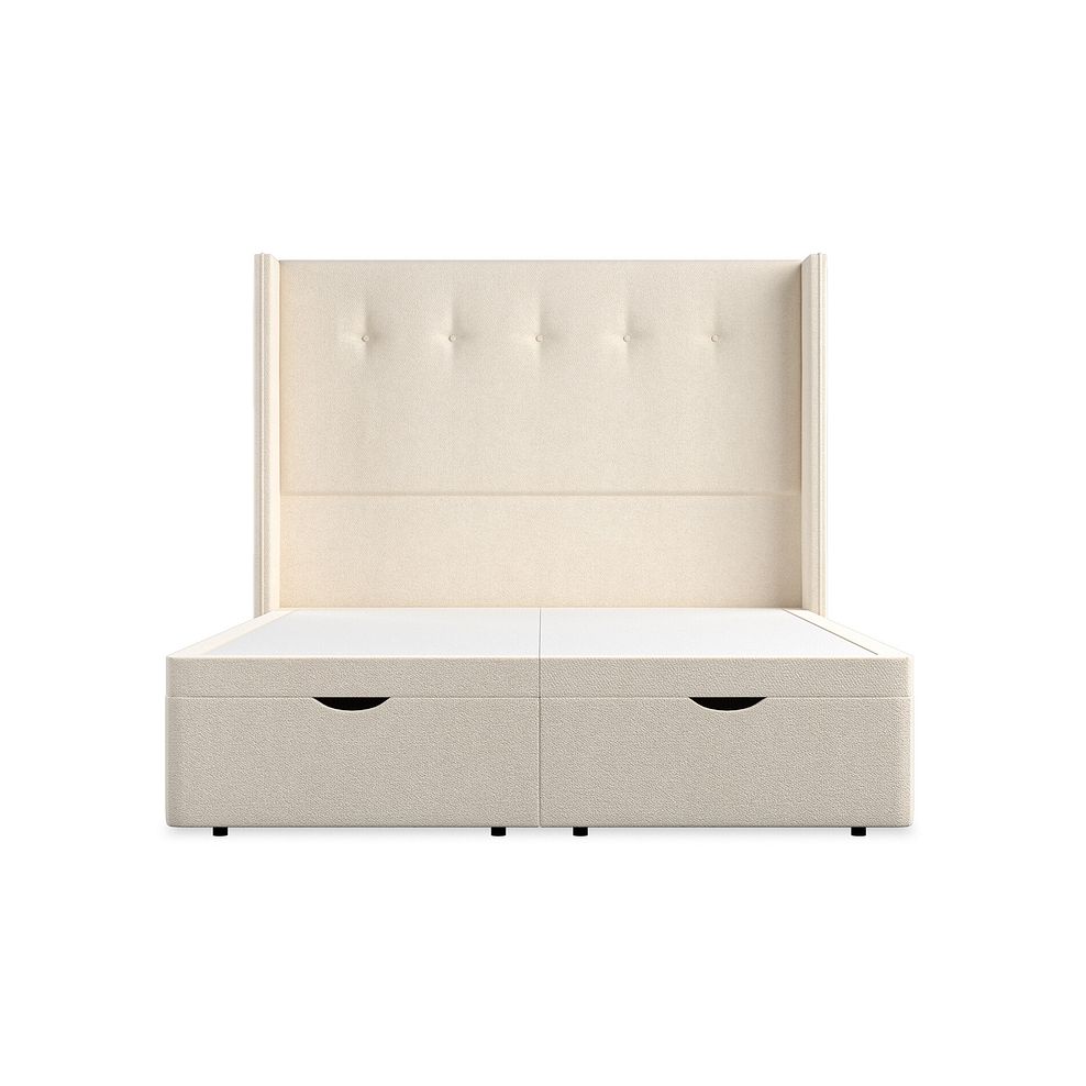 Kent King-Size Storage Ottoman Bed with Winged Headboard in Venice Fabric - Cream 4