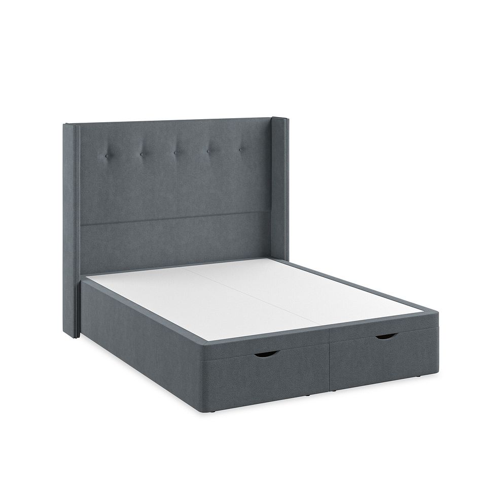 Kent King-Size Storage Ottoman Bed with Winged Headboard in Venice Fabric - Graphite 2