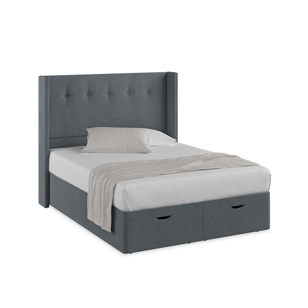 Kent King-Size Storage Ottoman Bed with Winged Headboard in Venice Fabric - Graphite 1
